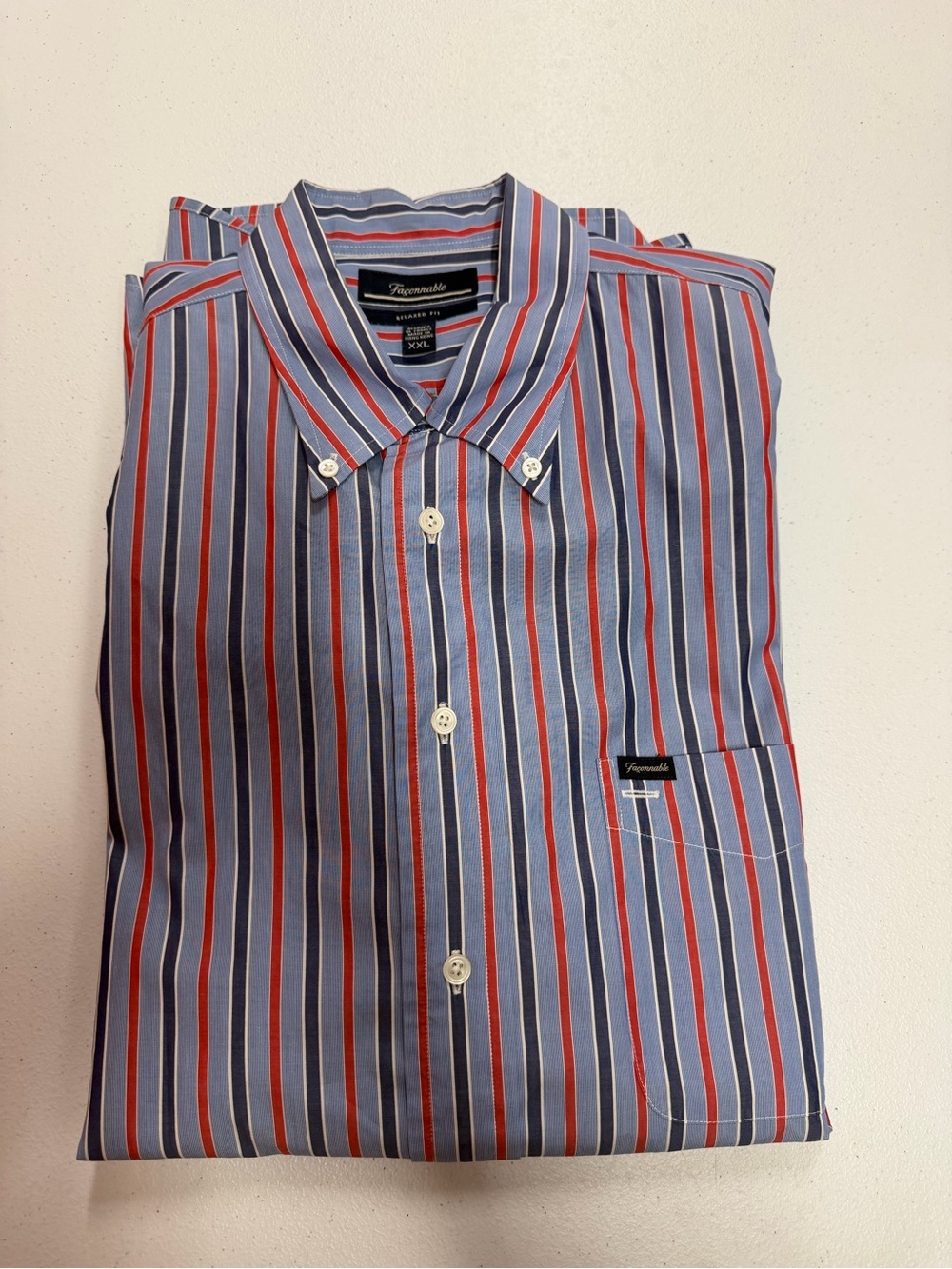 Façonnable Men’s XXL Relaxed Fit Striped Button Down Shirt Blue Red France